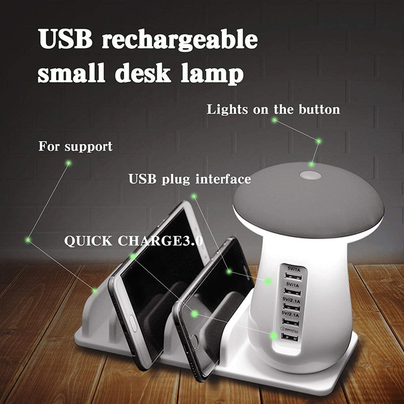 Mushroom Lamp 2-in-1 - LED Lamp met USB Oplader - Nachtlampje & Telefoon Houder - Bureau Accessoire