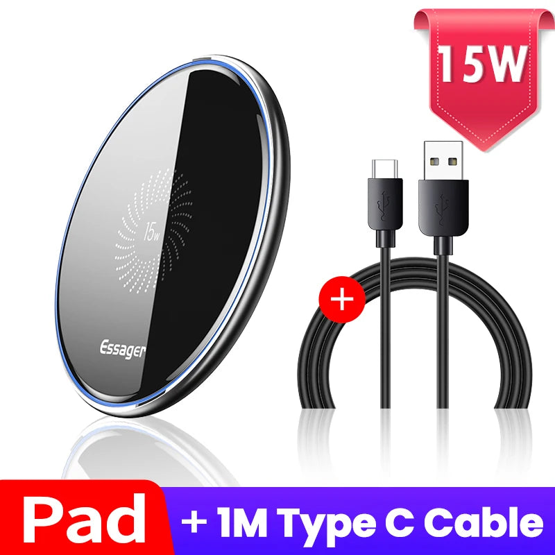 Essager 15W Fast Wireless Charger For iPhone 14 13 12 For Airpods Visible Qi Wireless Charging Pad For Samsung S22 S10 Xiaomi LG