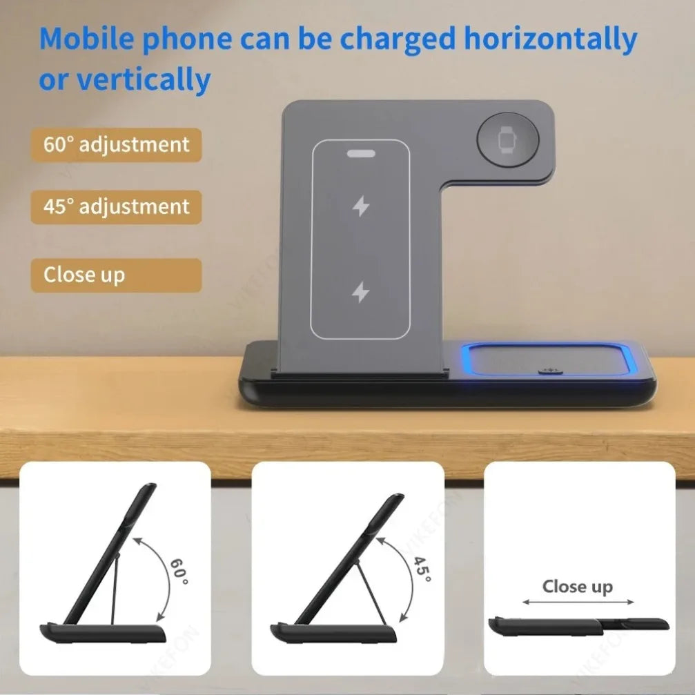 3-in-1 Draadloos Oplaadstation - Opvouwbaar 30W Fast Charging voor iPhone, Apple Watch & AirPods