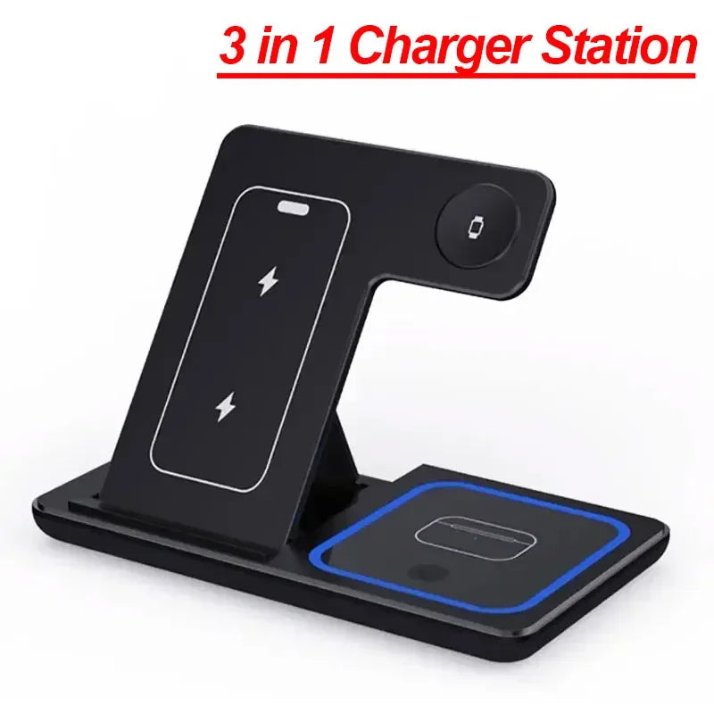 3-in-1 Draadloos Oplaadstation - Opvouwbaar 30W Fast Charging voor iPhone, Apple Watch & AirPods