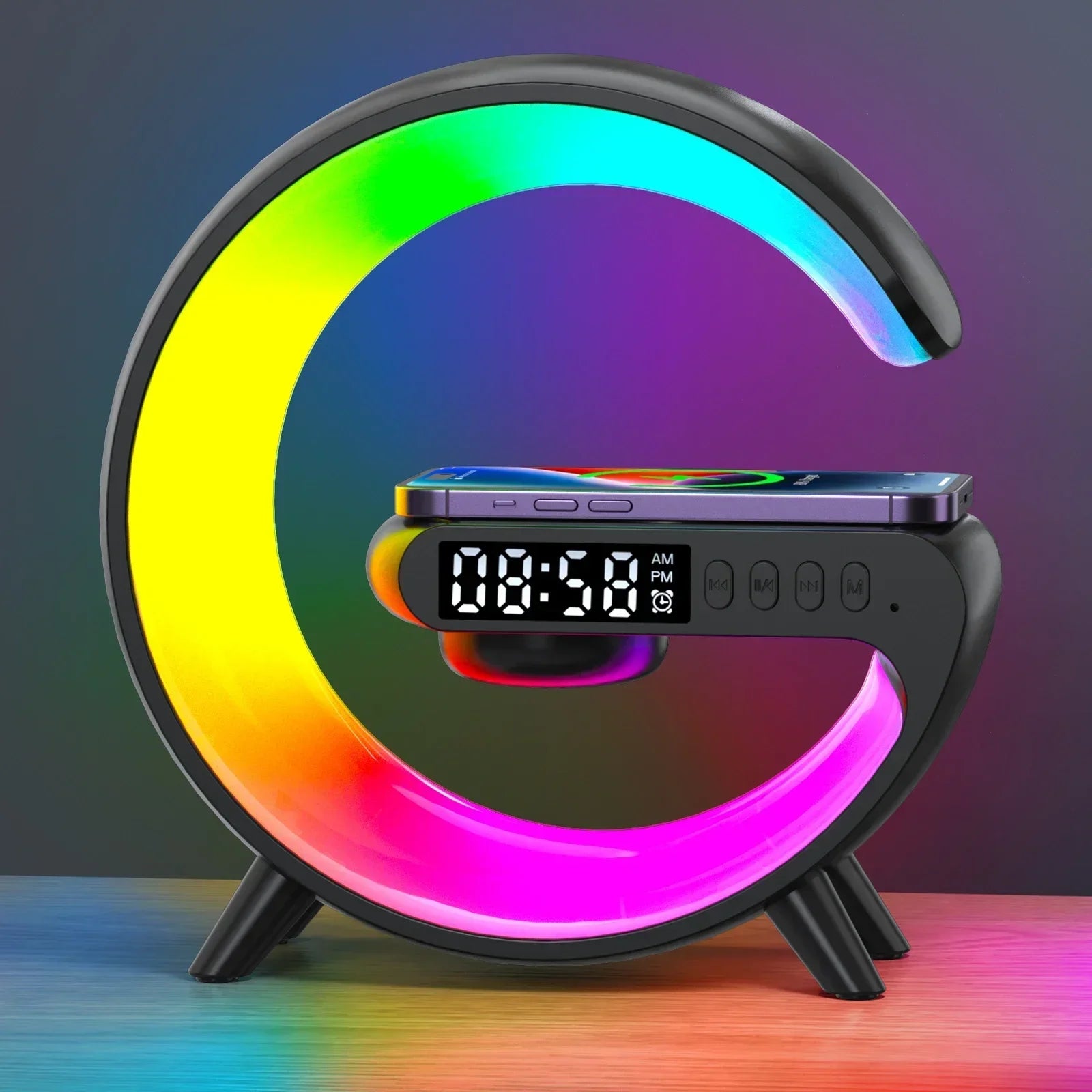 Multifunctioneel Draadloos Oplaadstation met RGB LED - Wekker, Speaker & Nachtlampje - 3-in-1 Charging Dock