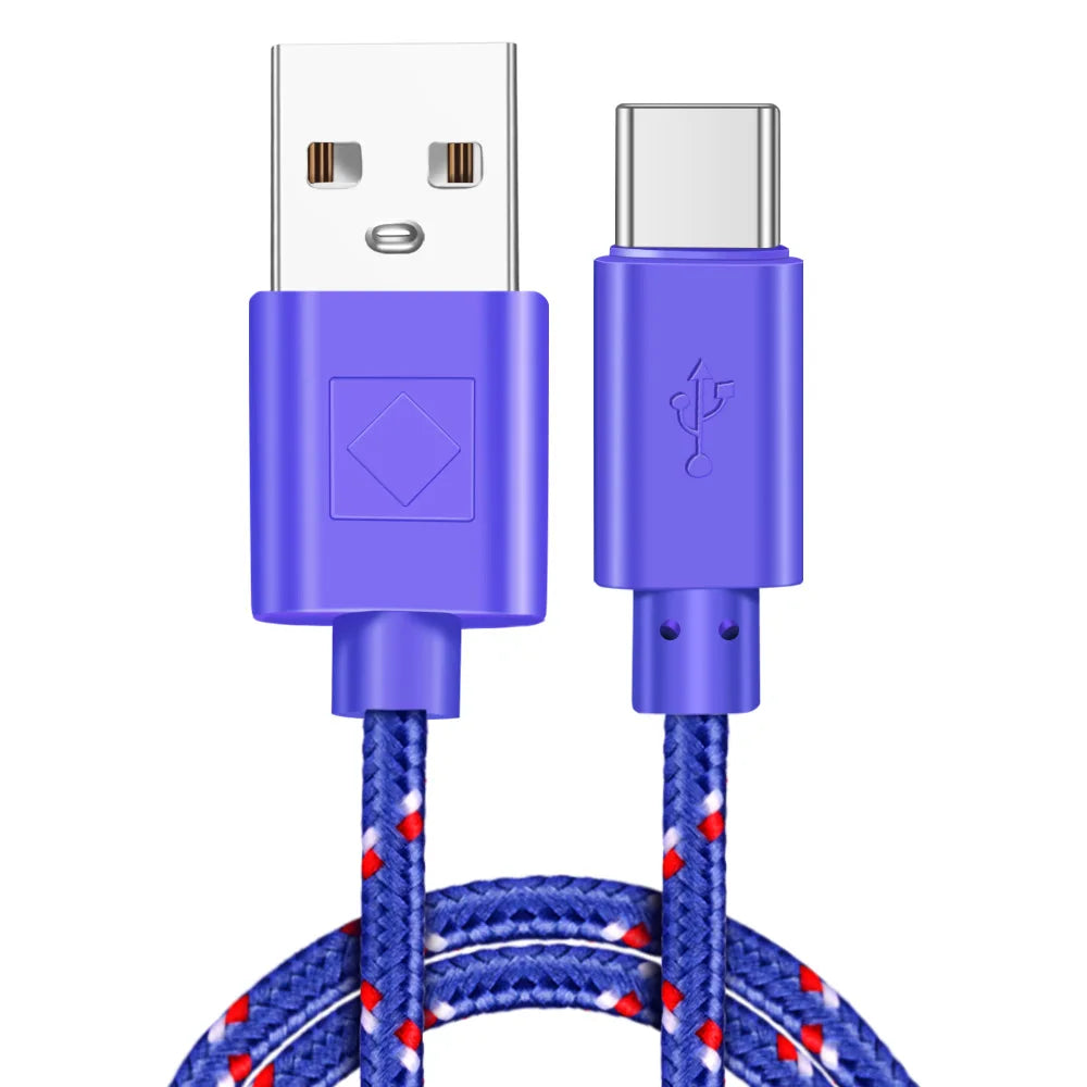 USB Type C Cable Nylon Fast Charging Data Cable for Samsung S10 S9 Note 9 Oneplus xiaomi Huawei Mobile Phone Type-c USB-C Cables