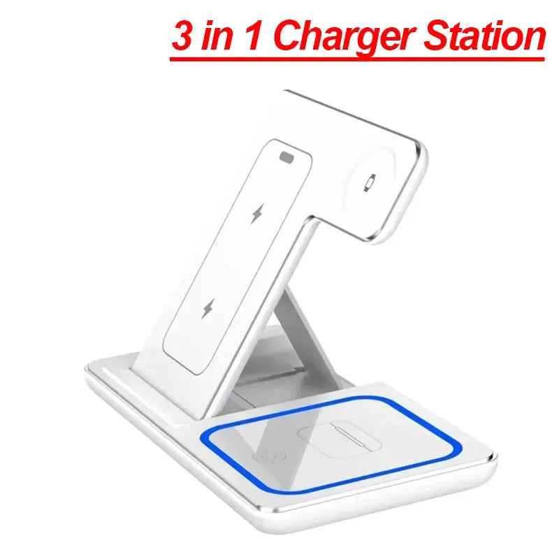3-in-1 Draadloos Oplaadstation - Opvouwbaar 30W Fast Charging voor iPhone, Apple Watch & AirPods