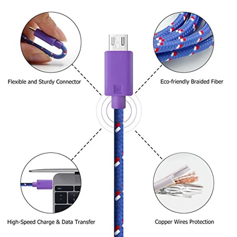 USB Type C Cable Nylon Fast Charging Data Cable for Samsung S10 S9 Note 9 Oneplus xiaomi Huawei Mobile Phone Type-c USB-C Cables