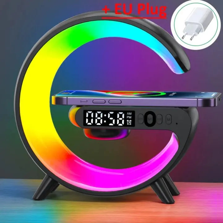 Multifunctioneel Draadloos Oplaadstation met RGB LED - Wekker, Speaker & Nachtlampje - 3-in-1 Charging Dock