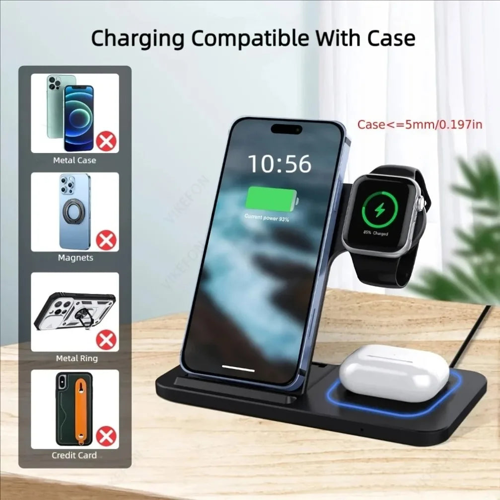 3-in-1 Draadloos Oplaadstation - Opvouwbaar 30W Fast Charging voor iPhone, Apple Watch & AirPods
