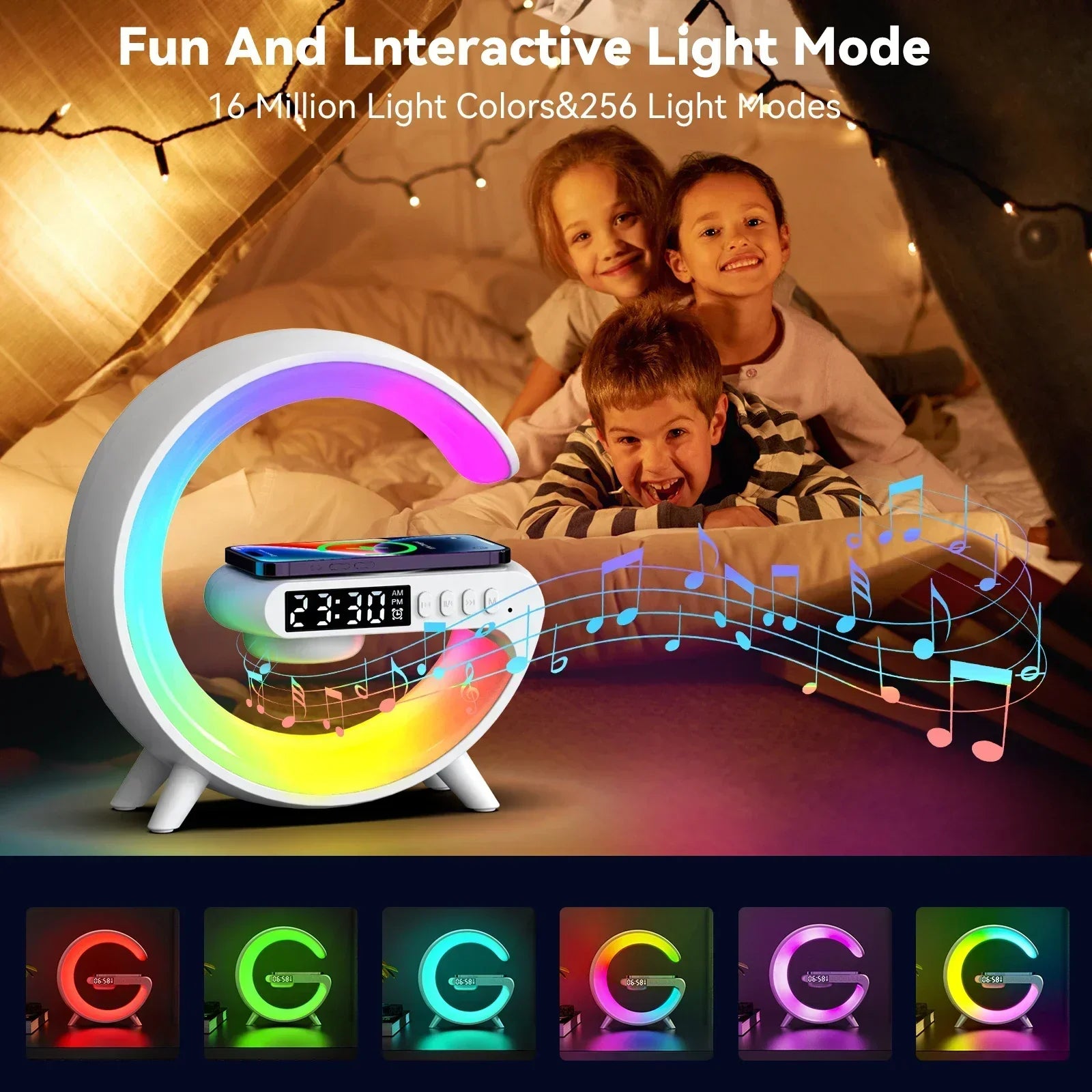 Multifunctioneel Draadloos Oplaadstation met RGB LED - Wekker, Speaker & Nachtlampje - 3-in-1 Charging Dock