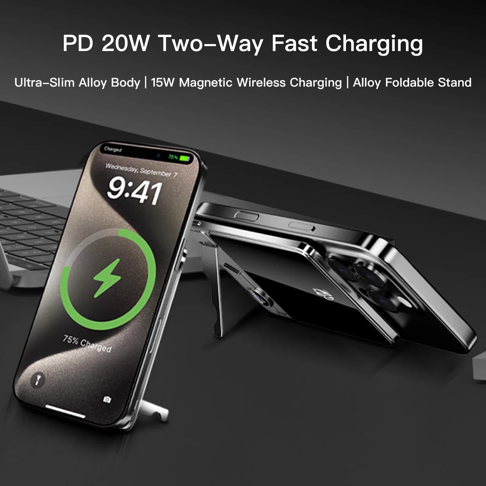 10000mAh Ultra Slim Power Bank for MagSafe,Magnetic Wireless 20W Fast Charging Portable Battery For iPhone Samsung Xiaomi iWatch