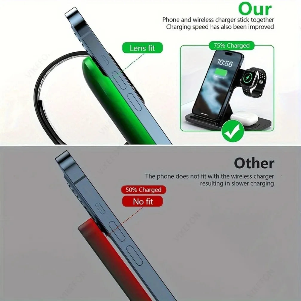 3-in-1 Draadloos Oplaadstation - Opvouwbaar 30W Fast Charging voor iPhone, Apple Watch & AirPods