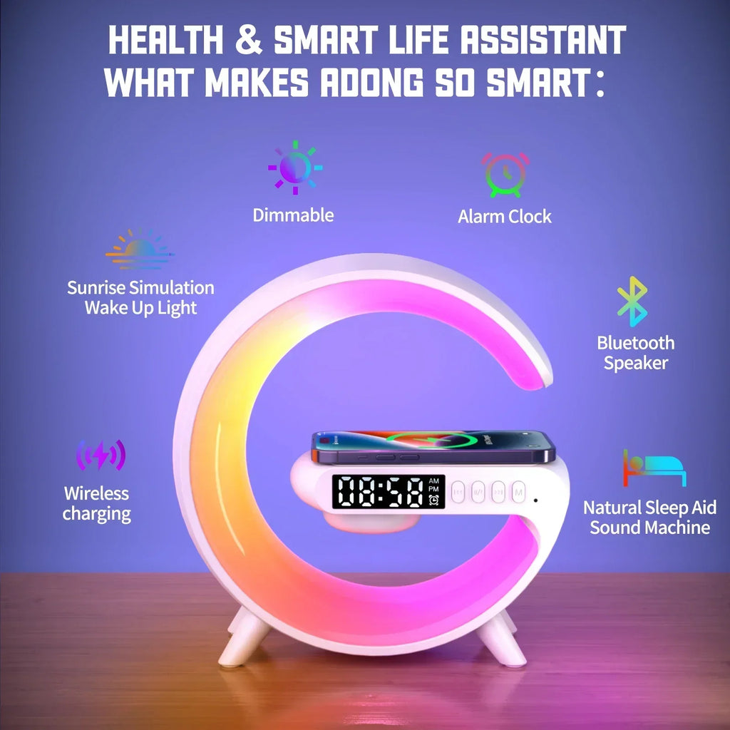 Multifunctioneel Draadloos Oplaadstation met RGB LED - Wekker, Speaker & Nachtlampje - 3-in-1 Charging Dock